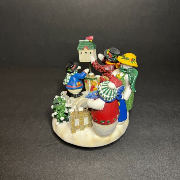 Deb Strain Candle Capper Christmas Holiday Ceramic Snowman Scene Topper 3.75" - Picture 3 of 9